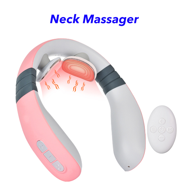 Powerful Cordless Remote Neck Massager Portable Electric Voice Shiatsu Relax Mini Neck Massager(Pink)